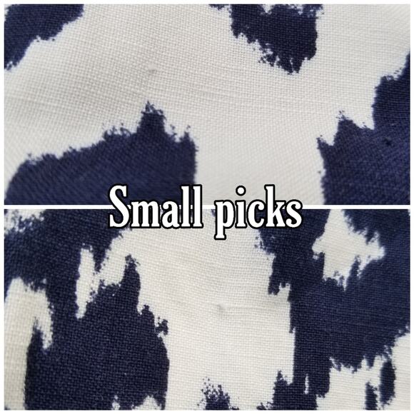 Linen Ikat Print Dress Ann Taylor LOFT Sz 0 Navy White Sleeveless Ruffle Collar - Picture 6 of 9